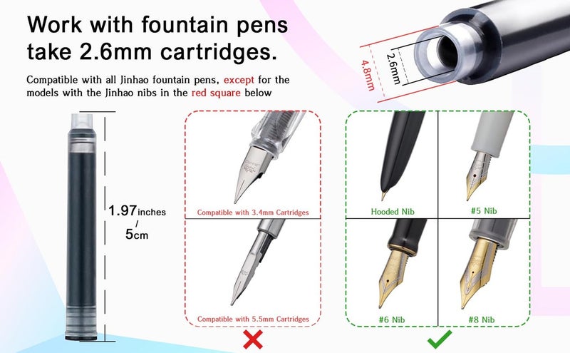 Jinhao Fountain Pen Black Ink Cartridge International Standard 2.6mm Bore Diameter Ink Refill Set of 30 PCS - Image 2